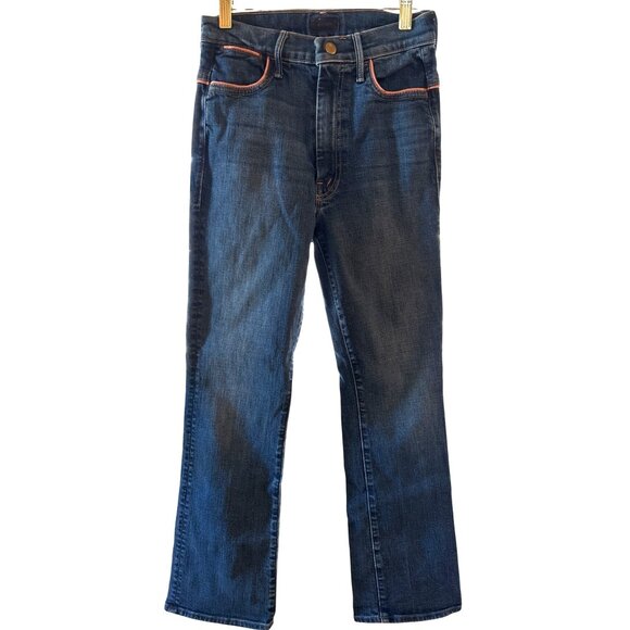 Mother Jeans Size 26 The Snap Hustler Flare Ankle Piping Accent Stretch Med Blue - Picture 1 of 12